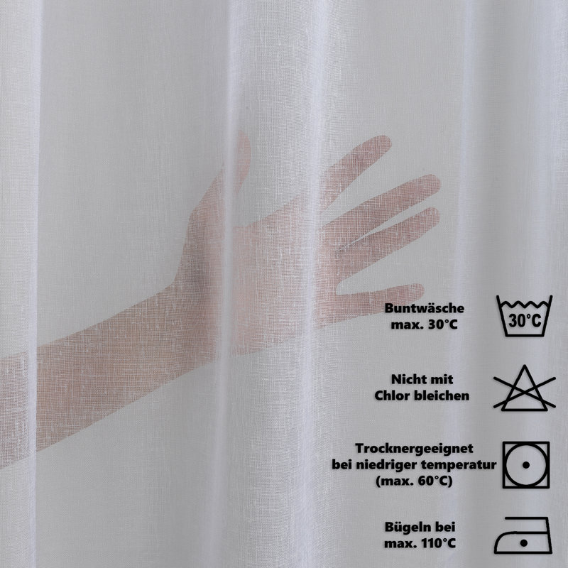 Extra Long & Extra Wide Faux Linen Sheer Curtain Single Panel, 140cm Width x 295cm Drop, White