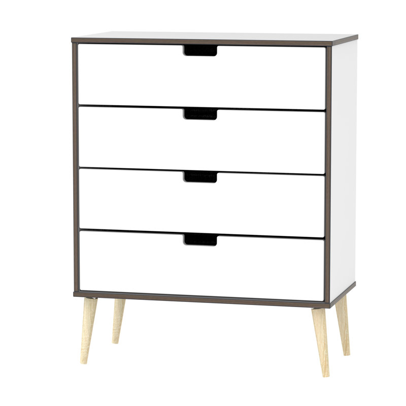 Fully Assembled Fairbury 4 Drawer Chest, White Gloss/Oak