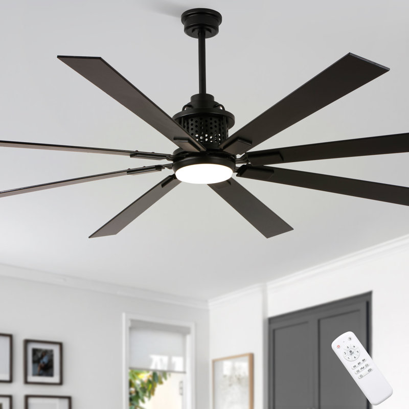 72" Black Industrial Windmill Large Ceiling Fan with LED Light and Remote Control 6-speed Reversible DC Motor
