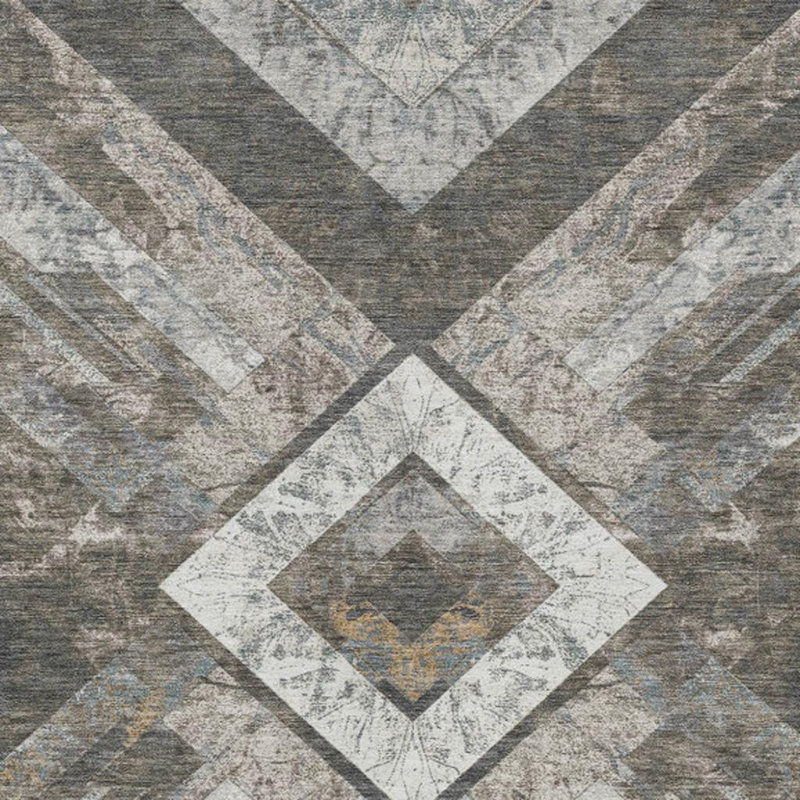 Tapis intérieur / extérieur 10 pi x 14 pi à motif géométrique lavable brun et gris