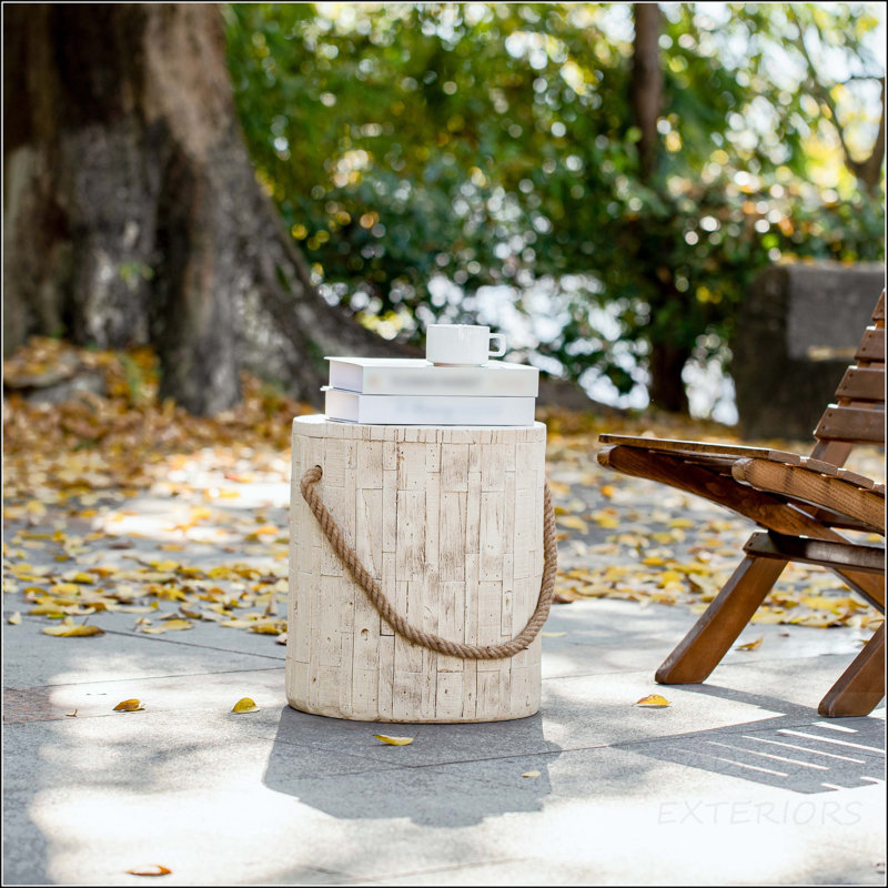Rustic MGO Side Table with Simulated Braided Cord Handle