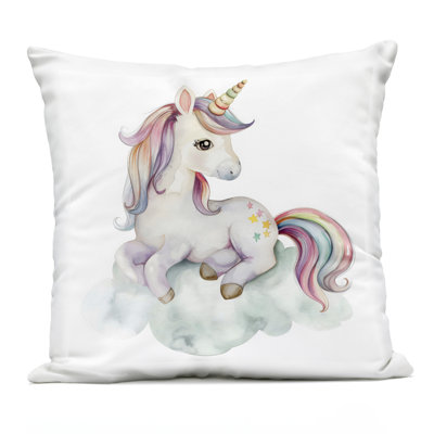 Coussin d'extérieur Rainbow Unicorn on Cloud, imprimé par Creative Studio, 18 x 7 x 18