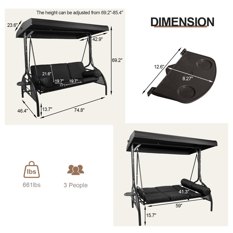 Jordin Porch Swing with Canopy, Black