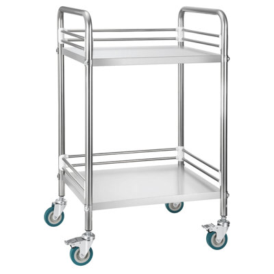 Chariot en acier inoxydable, chariot utilitaire de laboratoire roulant à 2 niveaux avec roues verrouillables, chariot de service médical, plateau de rangement mobile robuste pour hôpital, restaurant, cuisine, salon