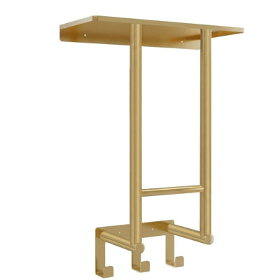 Porte-serviettes mural en acier inoxydable doré avec tablette et 3 crochets pour petite salle de bain