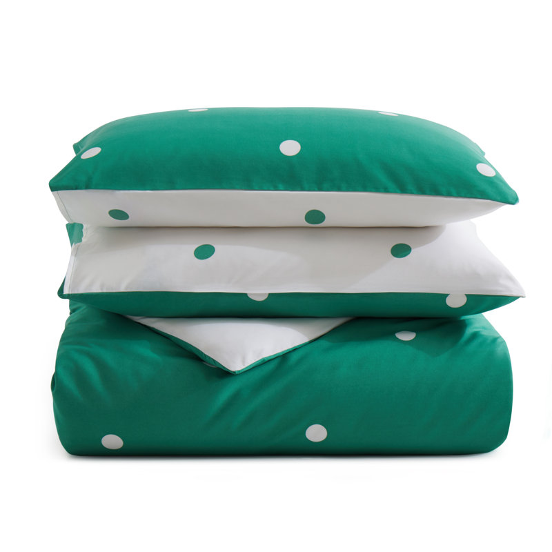 Haffa Microfiber Duvet Cover Set with Pillowcases, Single Duvet Cover + 1 Standard Pillowcase, Green/White Doted