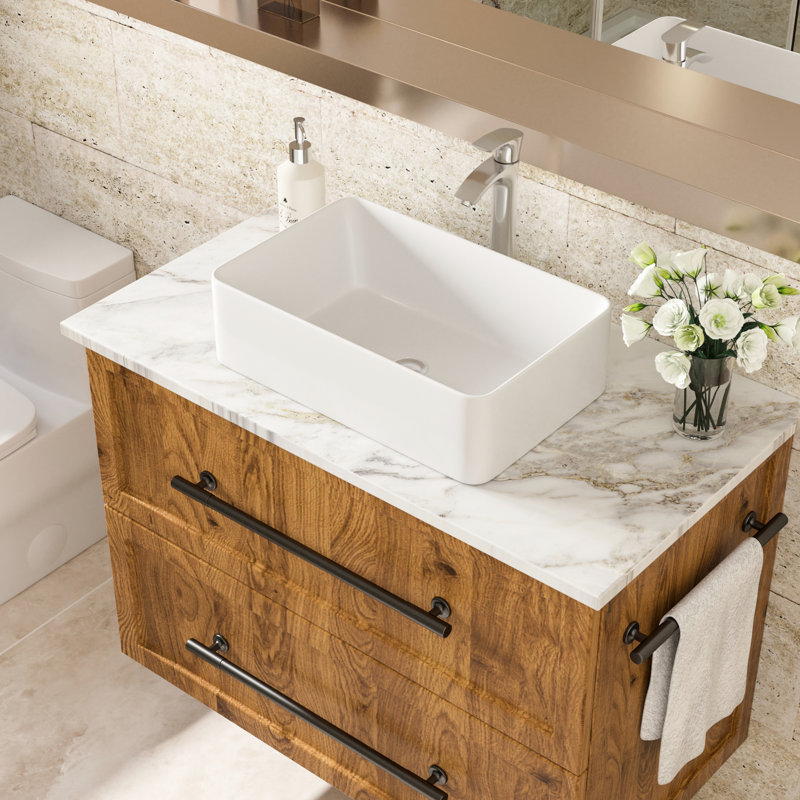 Lavabo pour salle de bain en céramique 21 po x 14 po - Conception classique contemporaine avec qualité et résistance aux taches facile à nettoyer