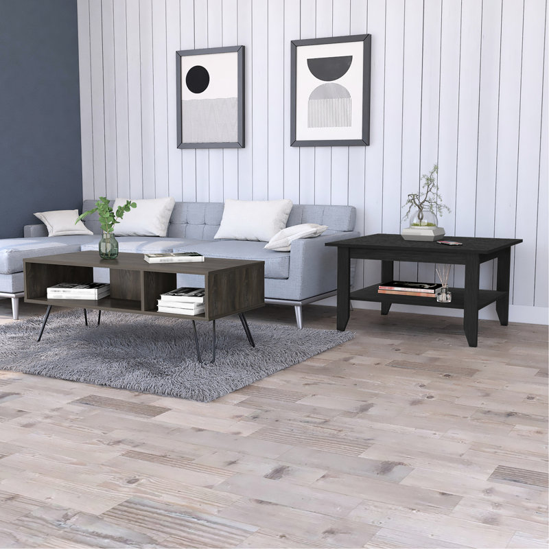 Table basse noire et gris anthracite pour le salon avec rangement fonctionnel