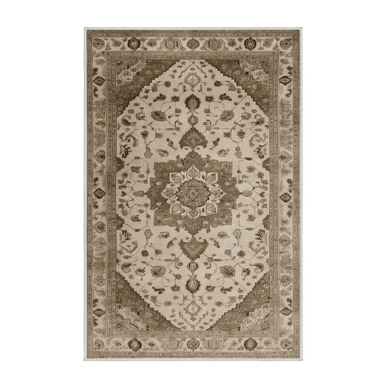 Tapis beige Tabriz lavable à la machine, Rectangle 6 pi x 9 pi