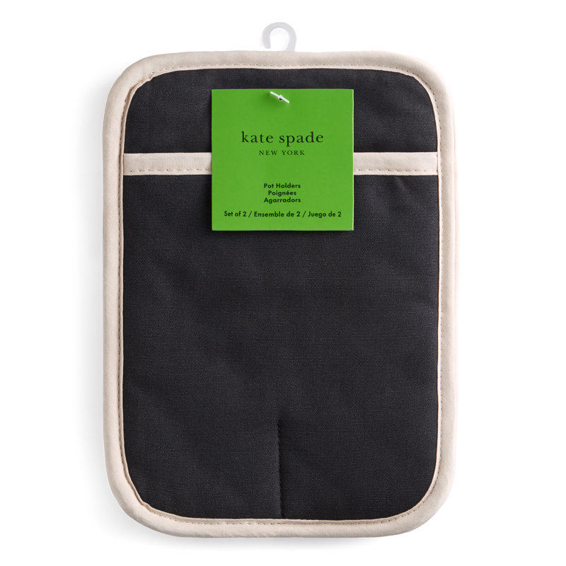 Kate Spade New York Spade Flower 7"x 10" Soft Silicone Pot Holder, Black/Ivory