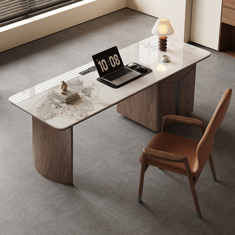 Blanc / brun pierre rectangulaire + bureau en bois massif, H 29,53 po x l 86,61 po x P 31,5 po, Retour à droite