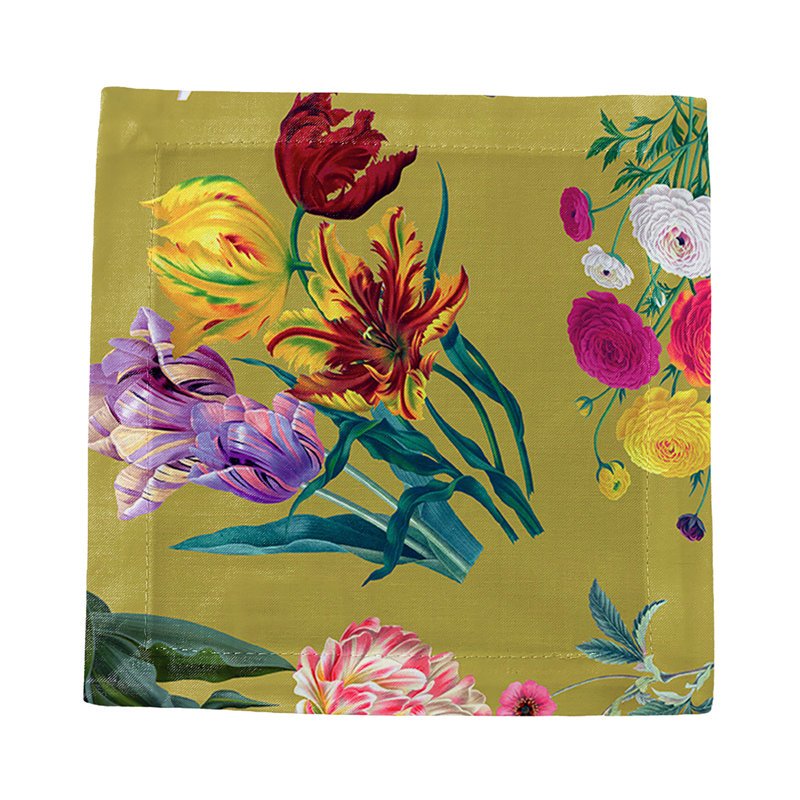 Flora Fauna Cotton Sateen Cocktail Napkins, Acid