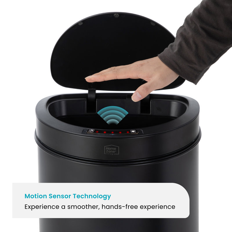 16 Gallon Black Stainless Steel Touchless Trash Can with Motion Sensor