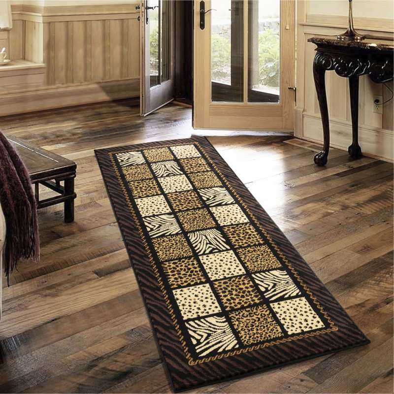Animal Print Runner Rug 2 Ft. 7 In. X 3 In., With Zebra, Leopard, Tiger Motifs, Stain - , Machine Made, Wild Style, Soft Pile Multi Featuring Patterns, Polypropylene Jute Backing, Look