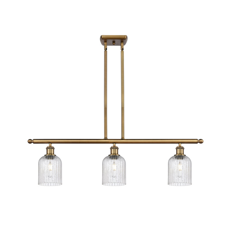 Luminaire suspendu pour îlot de cuisine 3 lumières Fiennes, Laiton brossé, Grainé