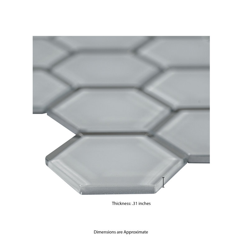 Rivella Hexagon 11 in. x 12 in. Glossy Glass Mosaic Wall Tile, Sage Edge