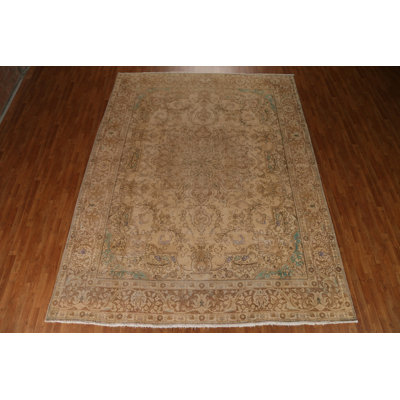 Tapis brun / vert en laine noué à la main de conception unique 9 pi 10 po x 12 pi 8 po années 1970 Loxley