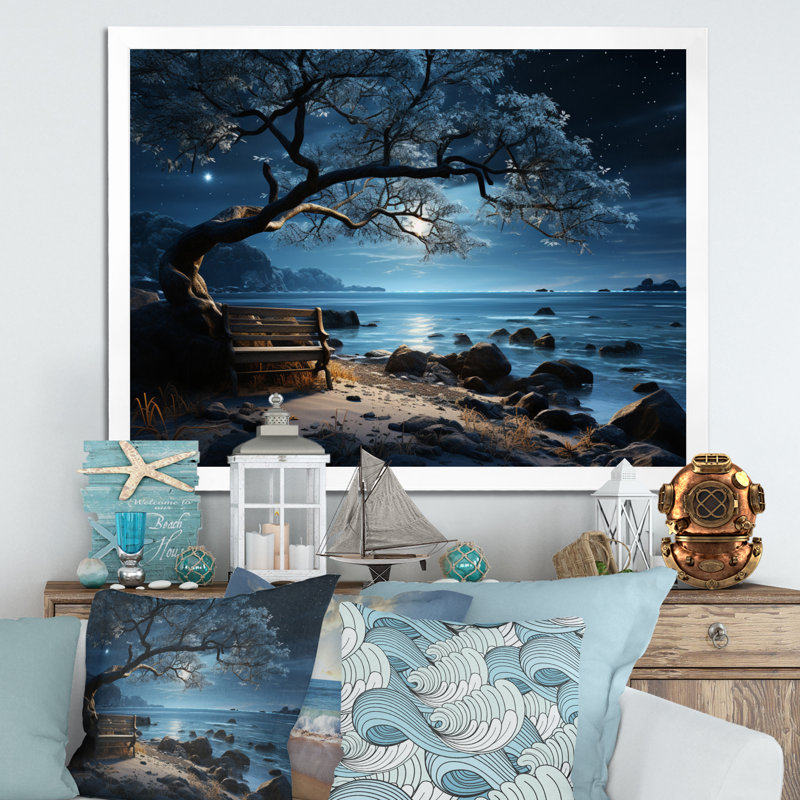 " Beach Silent Night I ", White Picture Framed, 34" H x 44" W x 1.5" D