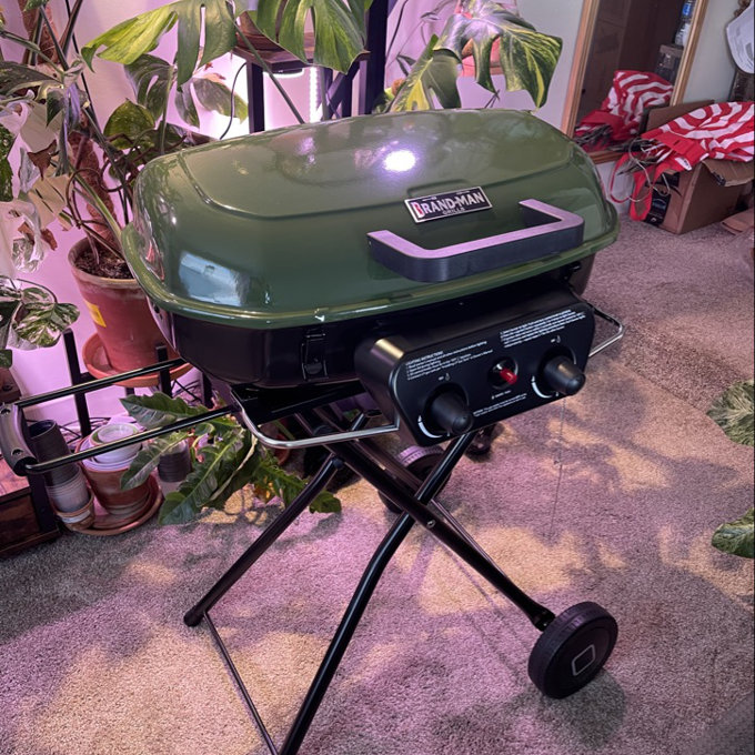 Brand-Man Propane Gas Grill, Portable Standup Grill With Folding Cart & Push-Button Ignition, Ideal For Camping, Tailgating, Bbq, Backyard, Patio & More - Green
