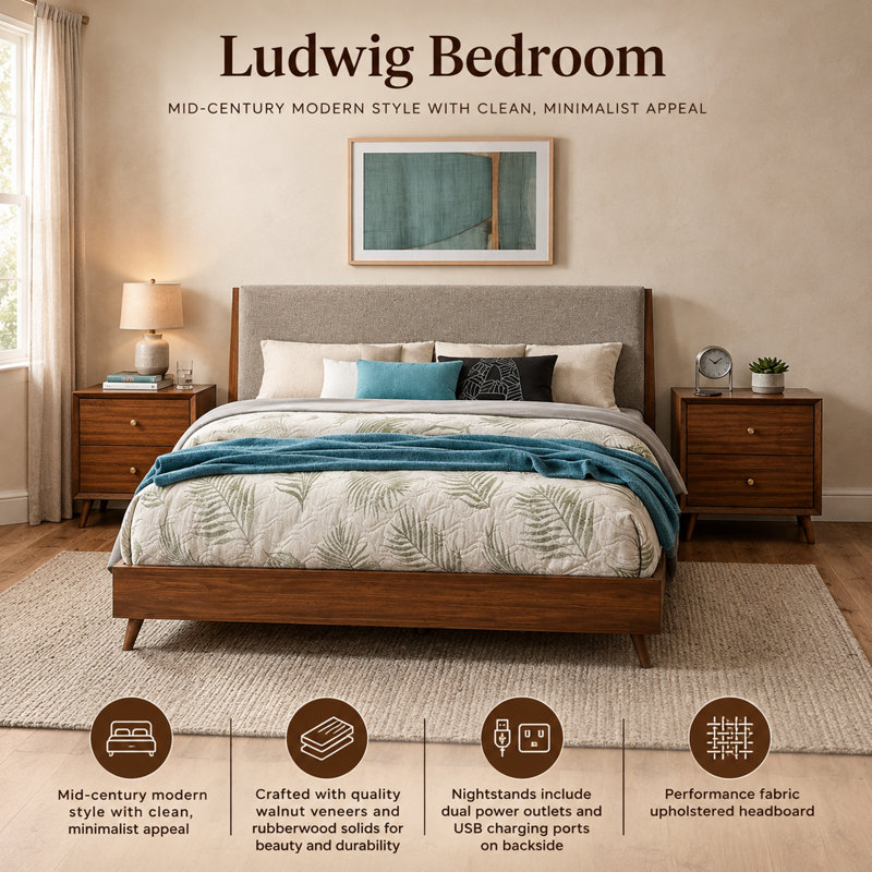 Flossmoor Upholstered Standard Bed, Queen