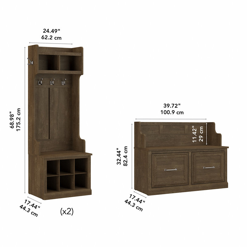 Arulappu Hall Trees with 40W Door Bench, Seat, and New Shoe Benches, Ash Brown