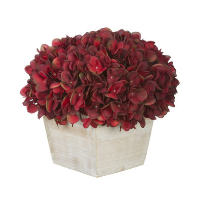 Synthetic Fabric Burgundy Hydrangea Arrangement in Planter