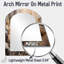 Or blanc, art de chrysanthème - grand miroir mural arche de chrysanthème, miroir asymétrique traditionnel traditionnel, impression d'art en métal-937939595