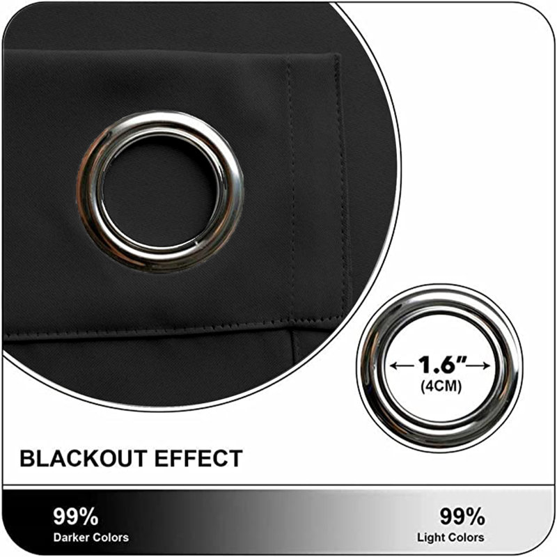 100% Room Darkening Blackout Eyelet Thermal Curtain (168 X 213 size have single panel), Black, 167 W x 183 D cm