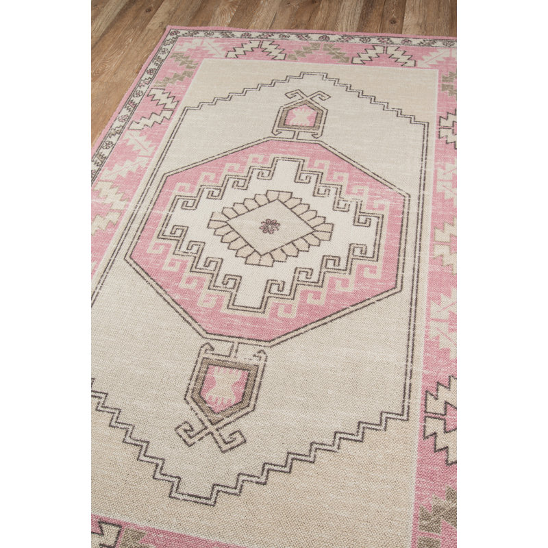 Oriental Pink/Beige/Brown Area Rug, Rectangle 6'6" x 9'