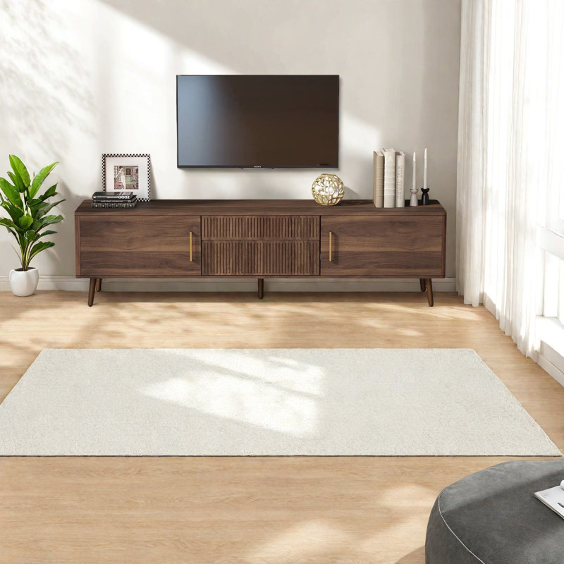 Meuble télé moderne en noyer avec rangement, console média en bois massif pour la maison