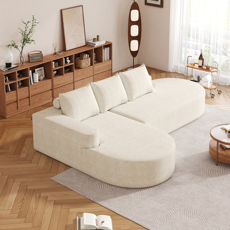 Canapé incurvé moderne, ensemble de canapé modulaire rembourré en chenille, ensemble de canapé modulaire en L 108,5 po avec 3 coussins, canapé-lit combiné gratuit pour le salon, la chambre à coucher