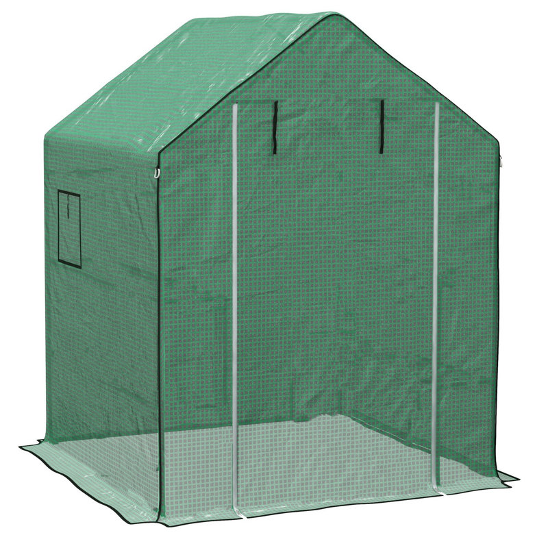 Replacement Walk-In Greenhouse PE Cover with Roll-Up Door & Mesh Vent Windows, 140×143×190cm, Fits Frame Model 845-510, Green
