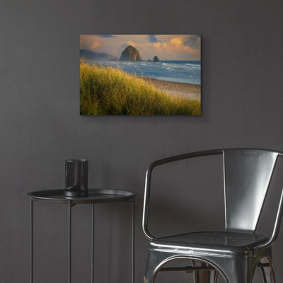 'Summer Evening at Haystack Rock Oil Painting' by Rick Berk, Acrylic Glass Wall Art