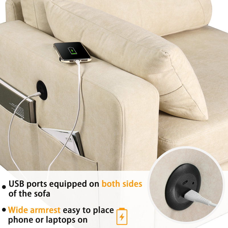 Cejda L Shaped Oversized Modular Sectional Couches with USB Ports, Velvet Anti-Scratches Fabric Sofa with Ottoman for Living Room, Office