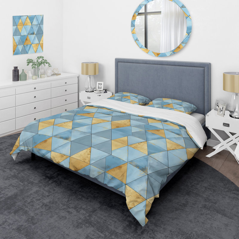 Ensemble de housse de couette Blue Gold Triangle Glam III - Glam, Housse de couette très grand + 2 taies décorativ