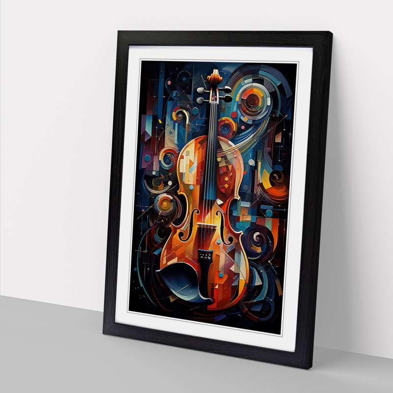 Violin Futurism Art - Framed Print, 34cm H x 25cm W, Black Framed