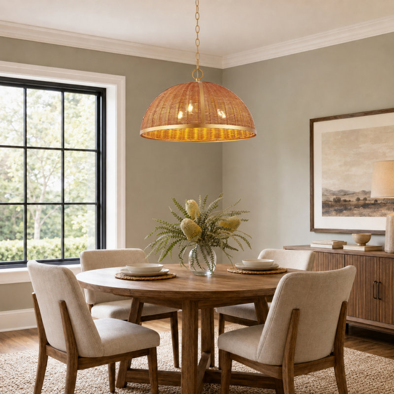 Luminaire suspendu dôme en rotin 18 po 3 lumières Coastal Boho