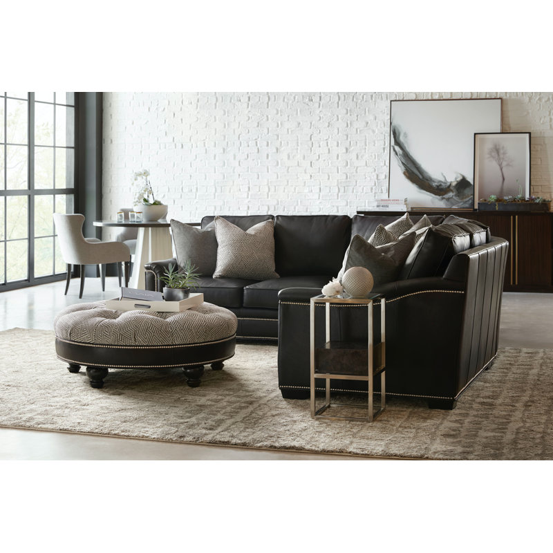 Randleman Sectional, French Natural, Corinthian Cherry Genuine Leather, Tapered Plantation
