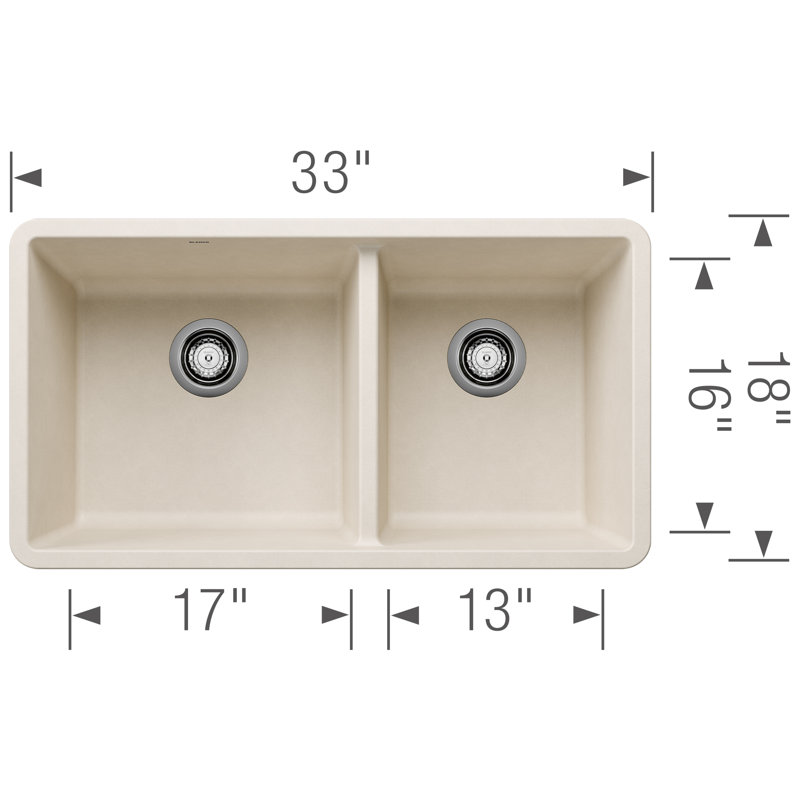Évier de cuisine encastré à double cuve 60/40 Precis SILGRANIT 33 po - blanc doux, Blanc doux
