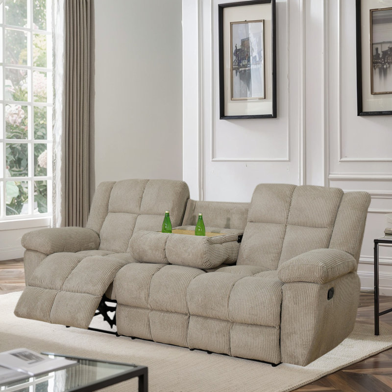 Canapé inclinable en tissu de qualité supérieure avec table rabattable et porte-gobelets, Beige