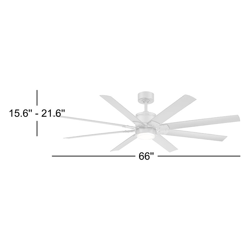 Renegade 8 - Blade Outdoor Integrated LED Smart Standard Ceiling Fan with Remote Control and Light Kit Included, Matte Black