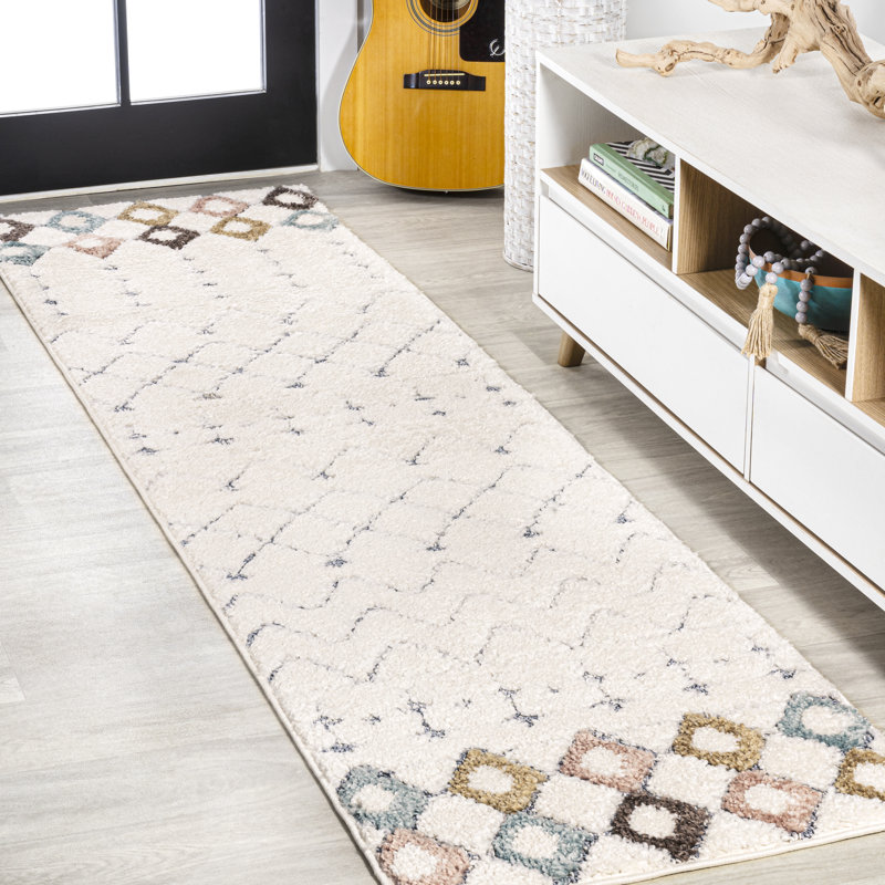 Wilmington Moroccan Trellis Plush Carved High-Low Multi/Cream Rug, Runner 2'2" x 8'