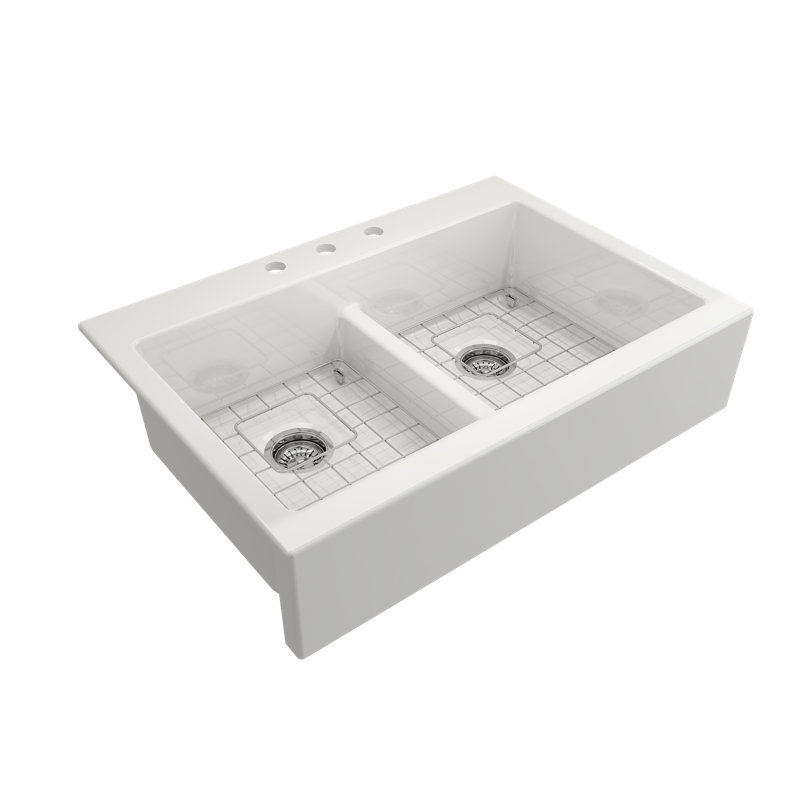 Nuova 34'' L Double Basin Kitchen Sink, White