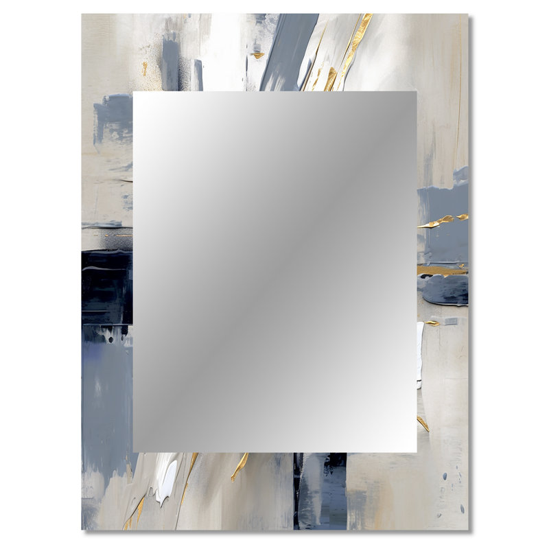 Grey and Gold Transcendent Impressions I - Abstract Shapes Wall Mirror, Modern Decorative Mirror, Printed Metal Art