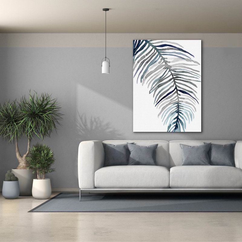  «Blue Feathered Palm 2» par Emma Scarvey, art mural sur toile, 40 po x 54 po, H 54 po x l 40 po
