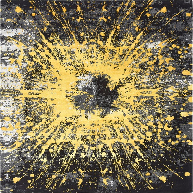 Tapis gris/jaune, Carré 5 pi