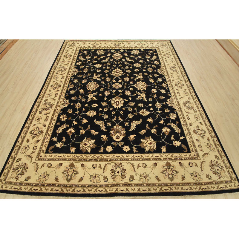 Tapis oriental traditionnel en laine noué à la main bleu 8 pi 2 po x 9 pi Ziegler