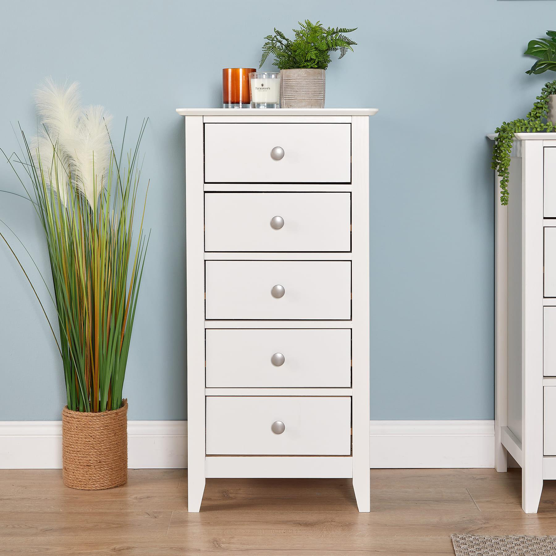 17 Stories Citronelle 5 Drawer Narrow Chest White Bedroom Storage Unit ...