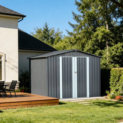Remise en métal avec portes doubles, en acier galvanisé robuste, H 72,8 po x P 68,9 po x l 87,8 po, pour l'équipement et les outils de pelouse Rangement extérieur en acier pour protéger des intempéries