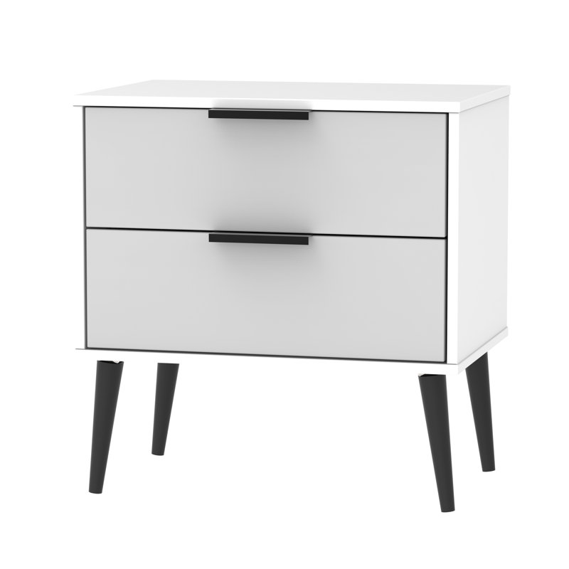 Fully Assembled Rosenkranz 2 Drawer Bedside Table, Grey Matt/Black